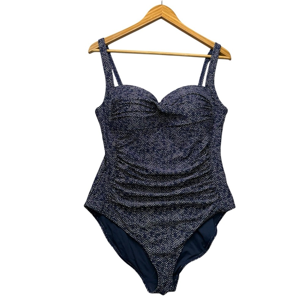Nip Tuck Womens Swimsuit 10 Blue One Piece Ruched Multi Fit Cup Modest Swim